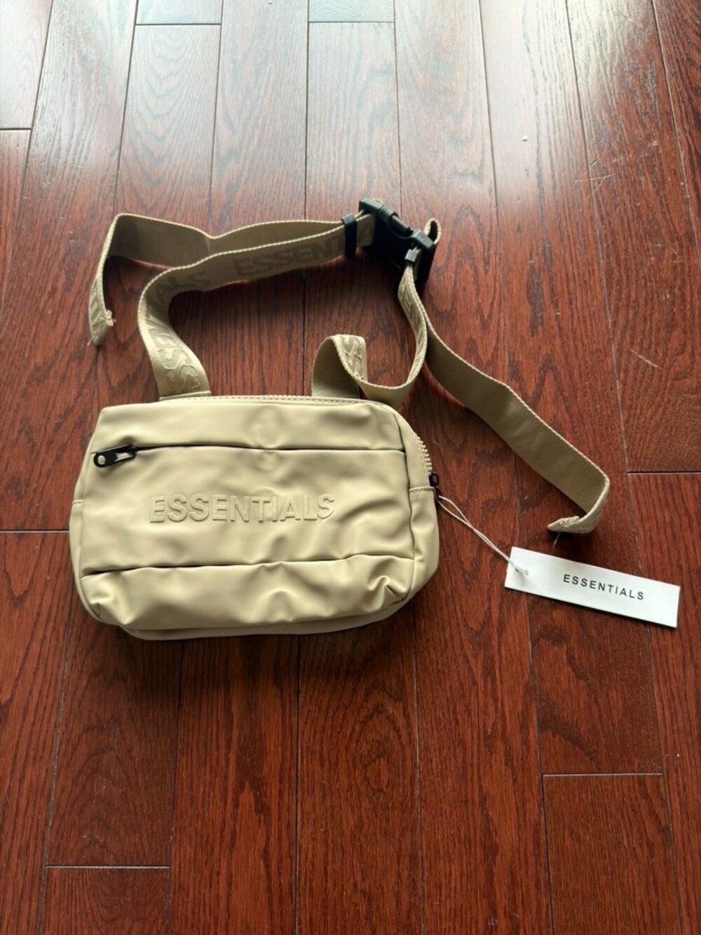 ESSENTIALS Beige Crossbody Bag Tonal Logo Adjustable Strap